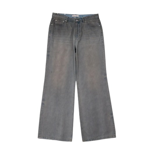 Distressed washed gray jeans