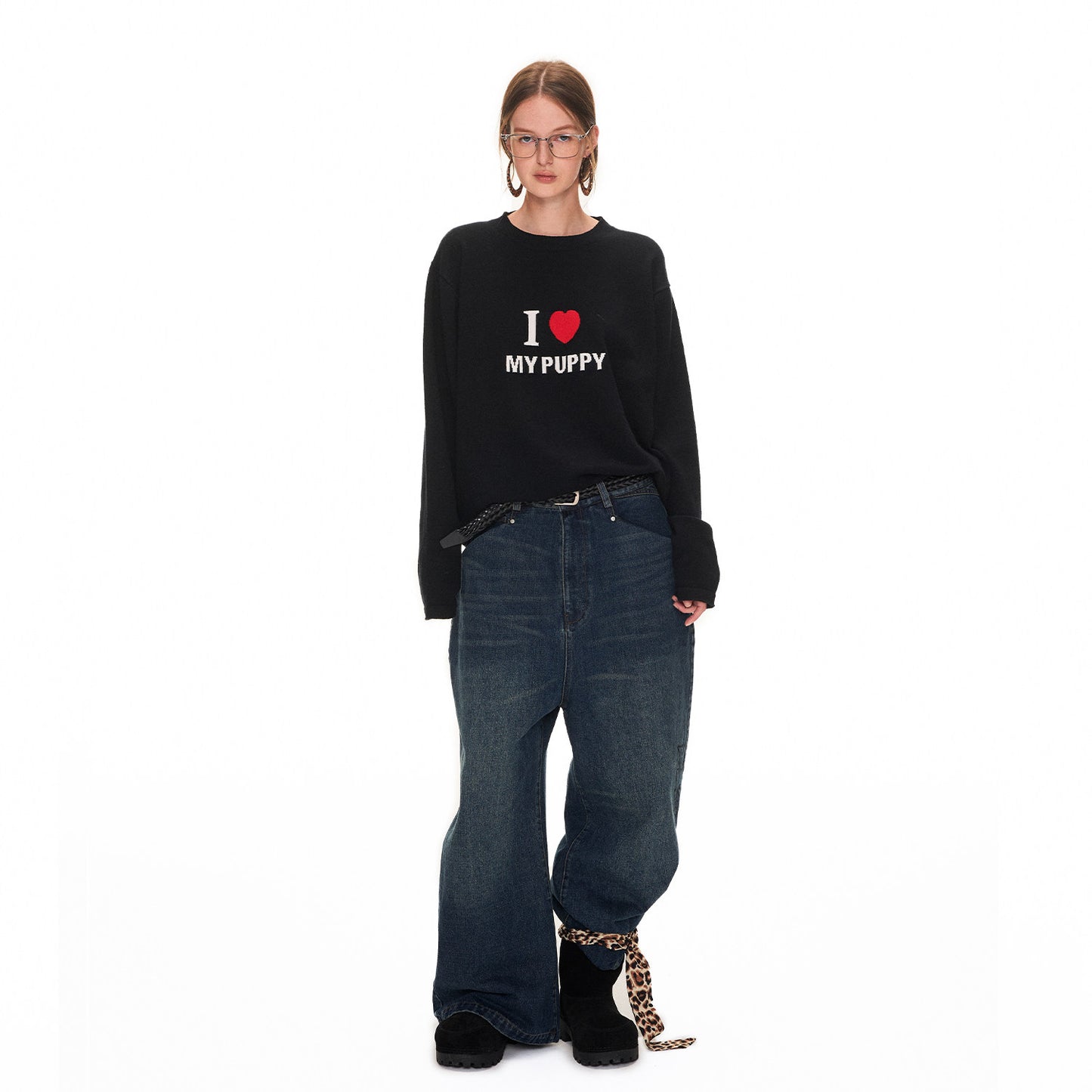 "I LOVE MY PUPPY" loose knit sweater