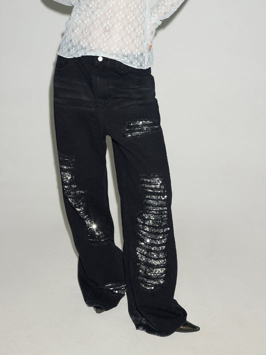 Ripped Wash Damaged glitter jeans
