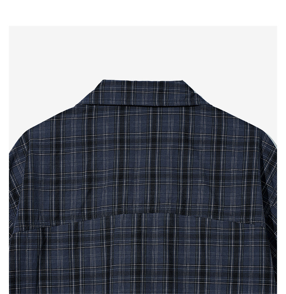 Washed plaid long-sleeved shirt