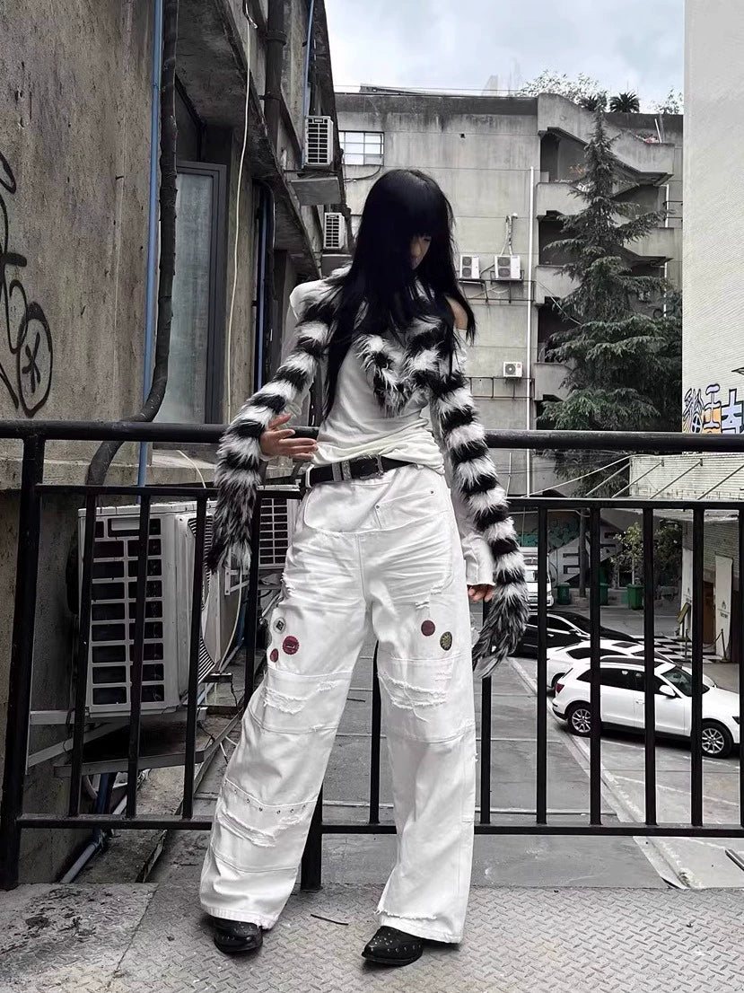 White printed straight-leg Jeans