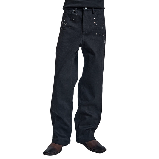 Broken nail embellished jeans