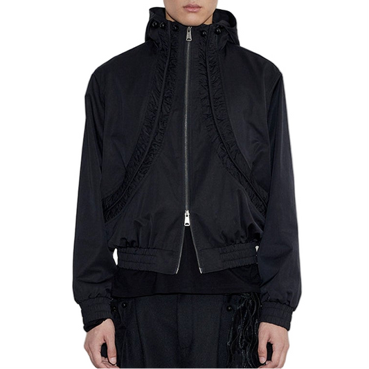 Split Pleated Zip Hooded Jacket