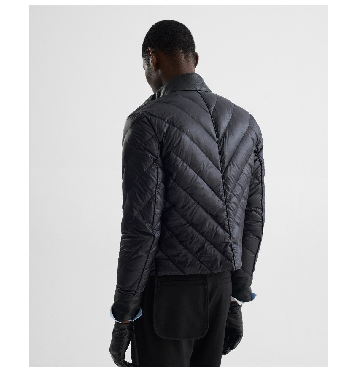 Leather Patchwork Radial Quilted Down Jacket