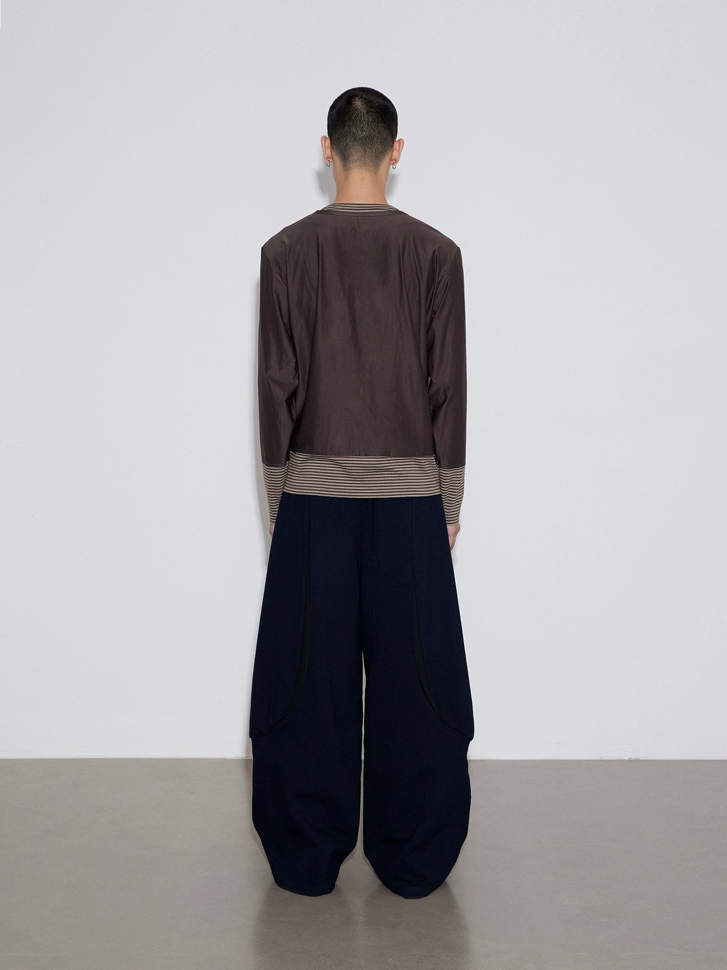 Stripe Fake layered Long Sleeve vintage embroidered T-shirt