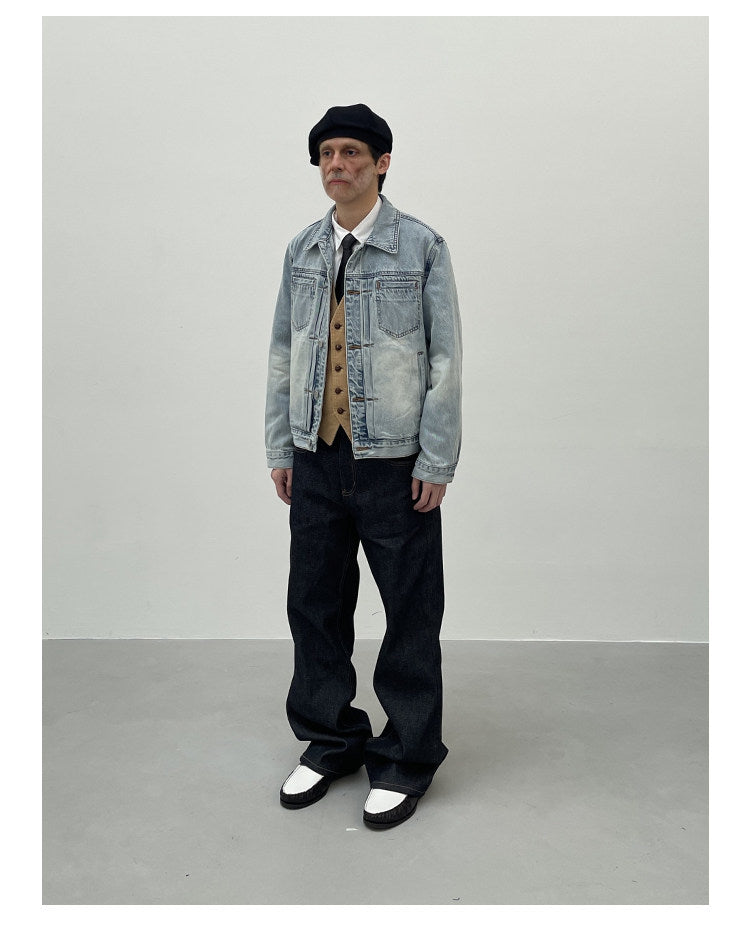 Short Slim Fit Washed Denim Jacket