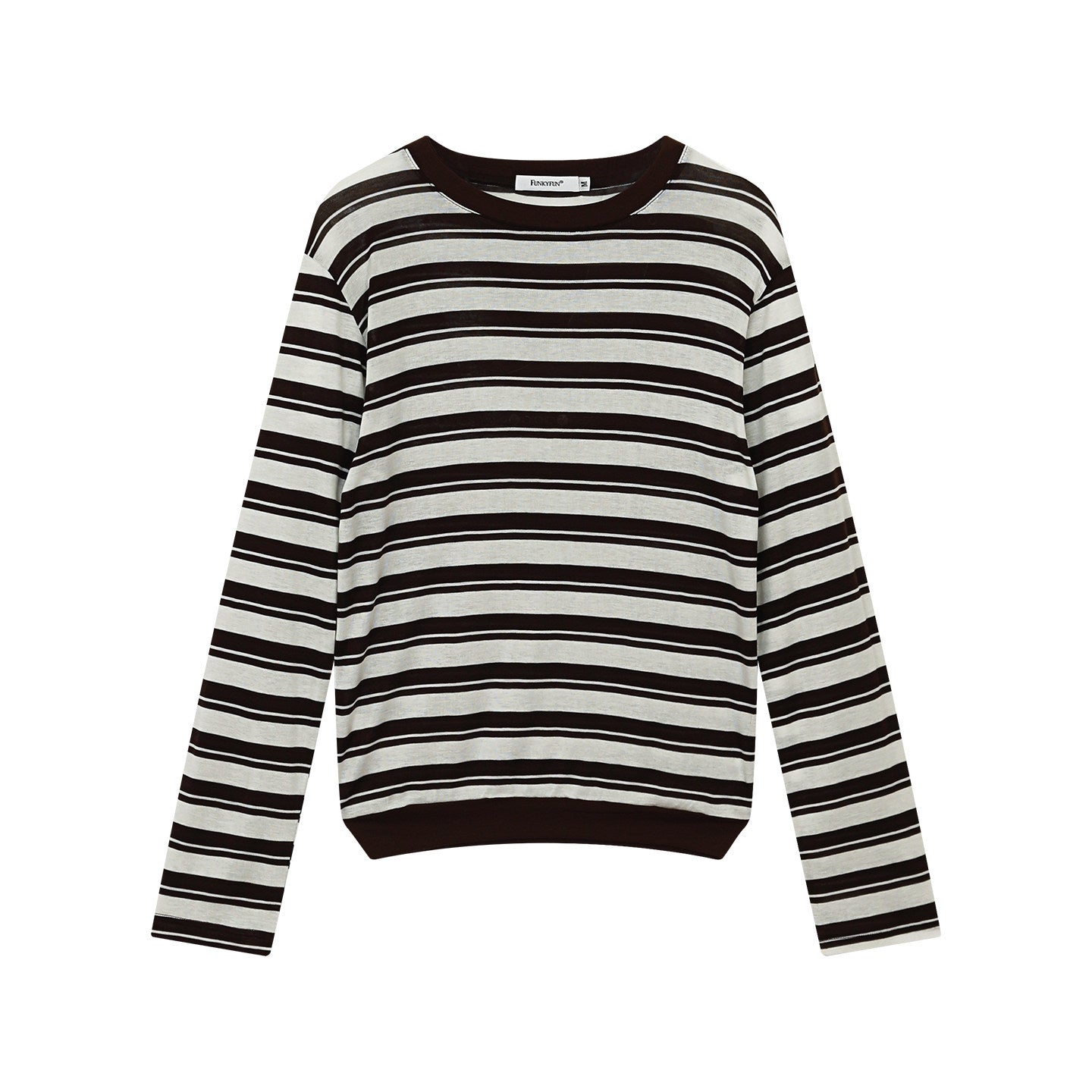 Wide neck striped long-sleeved T-shirt