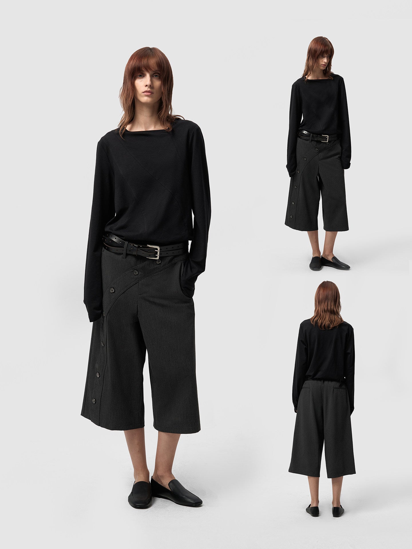 Slanted button 3D Cut Suit Shorts