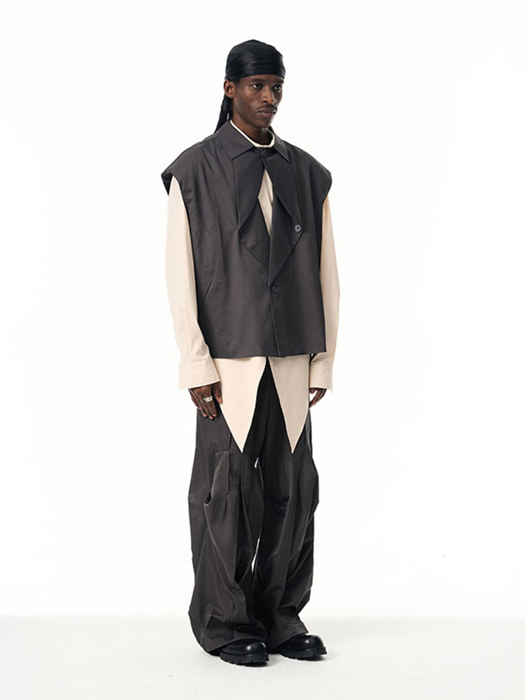 Cotton multi-directional pleated loose leg mop slacks