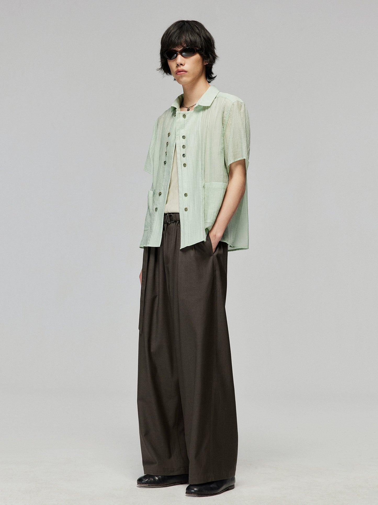 Waistband straight-leg trousers