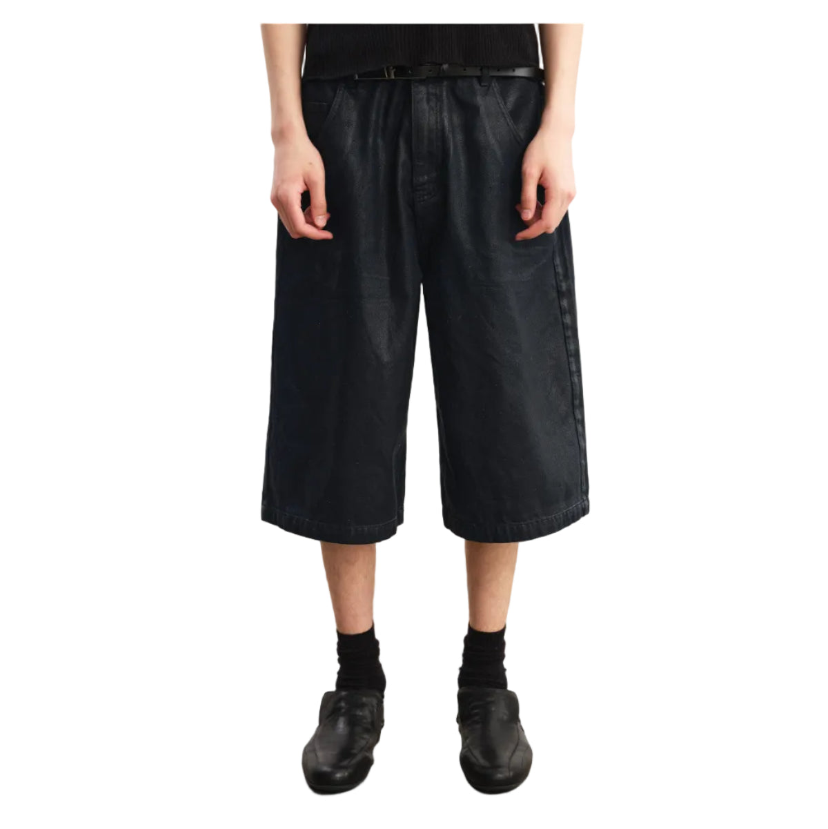 Waxed denim cropped pants