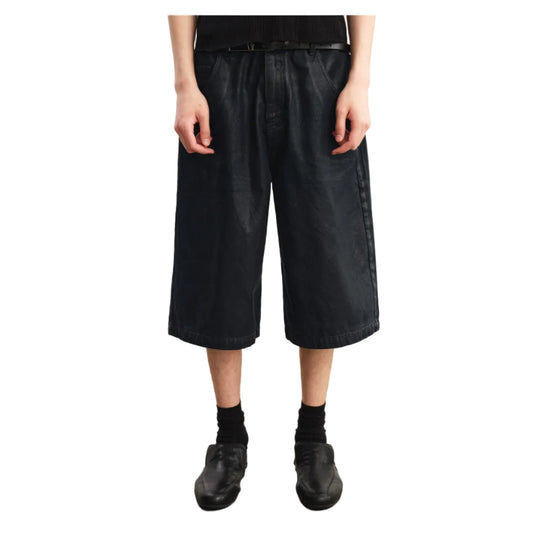 Waxed denim cropped pants