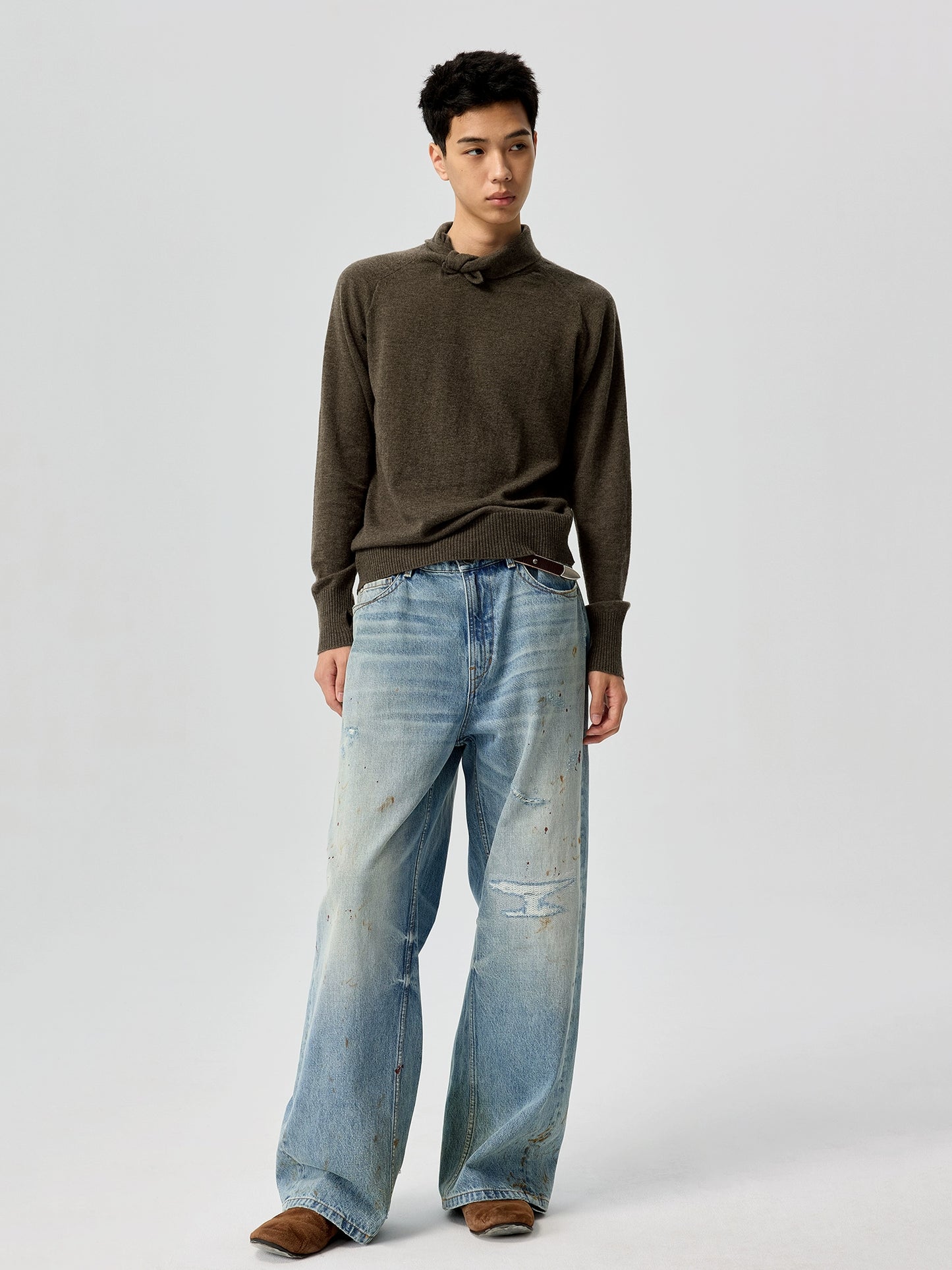 Asymmetric Neckline Wool Sweater