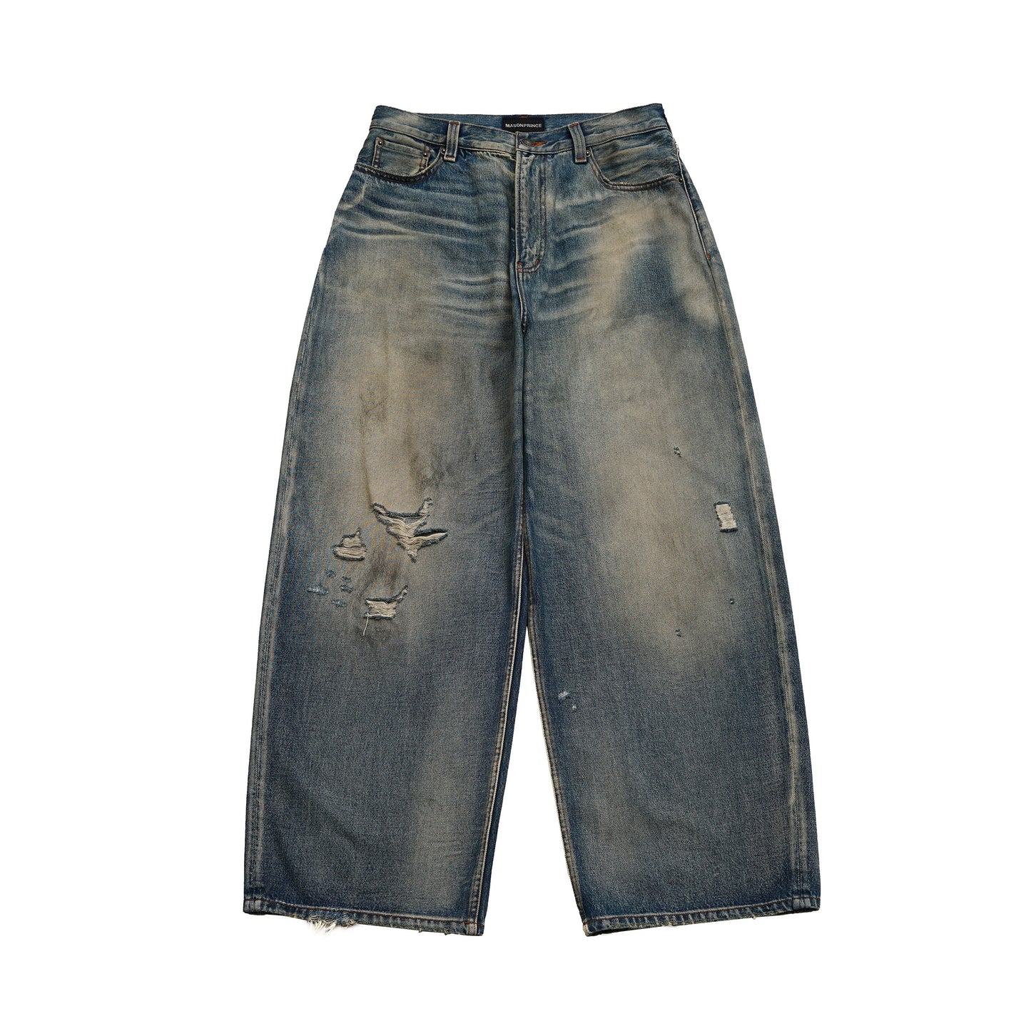 Hand wiped hole jeans