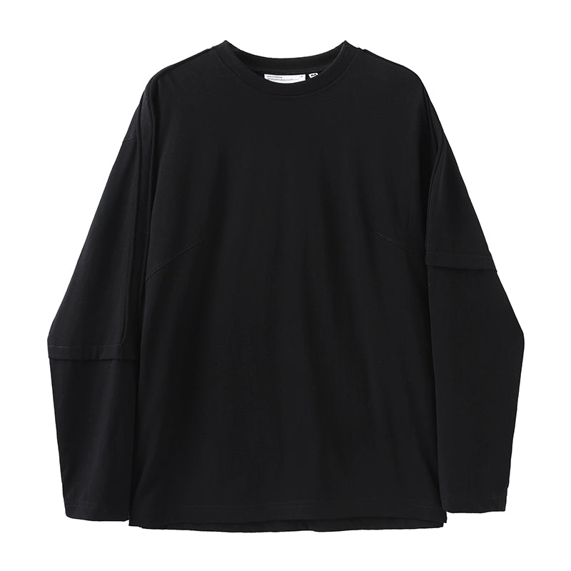 Asymmetrically faux-two-piece solid Long Sleeve T-shirt