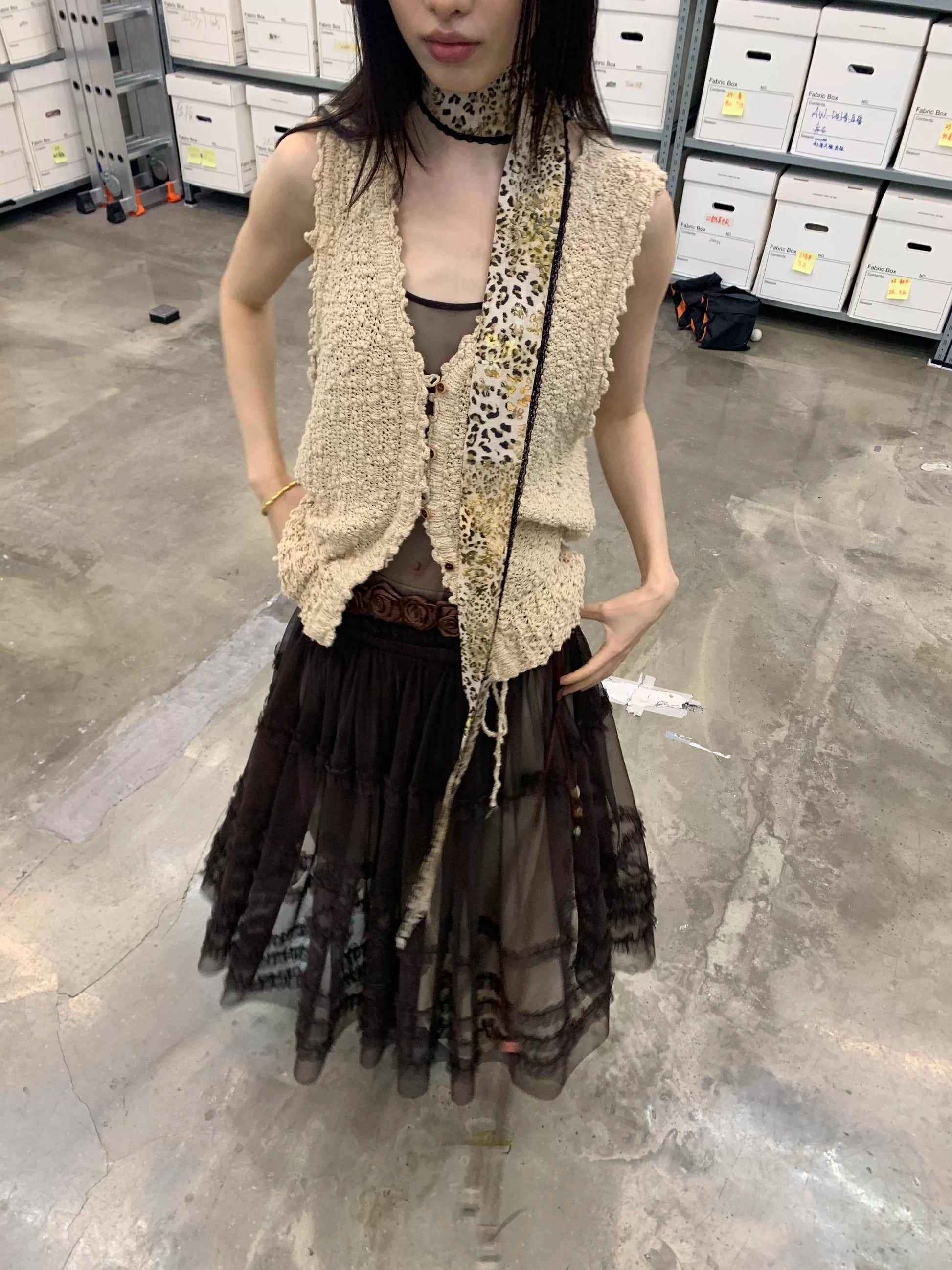 Lace leopard silk scarf