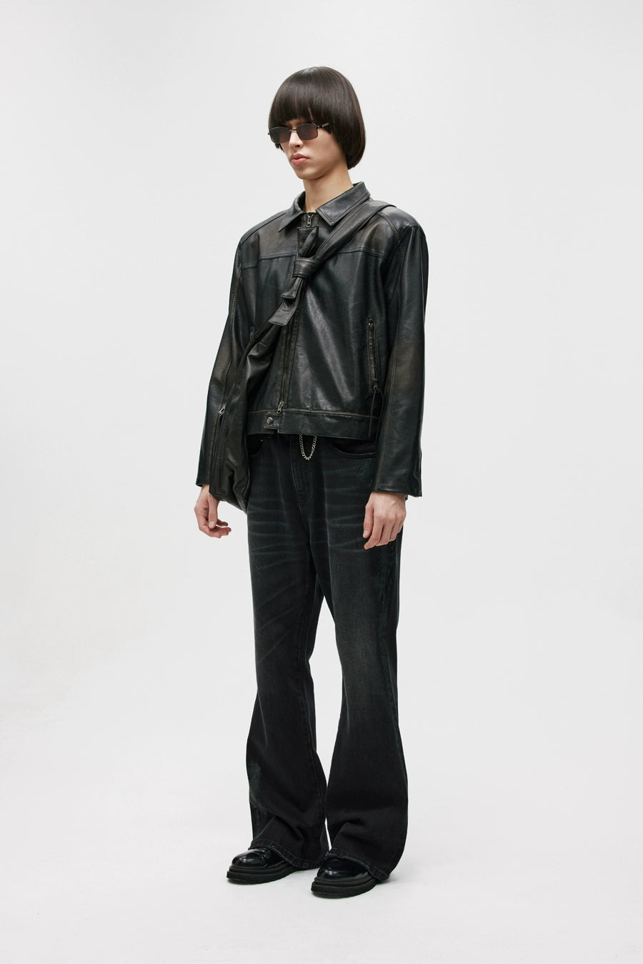 Hand Rubbed Boxy PU Leather Jacket