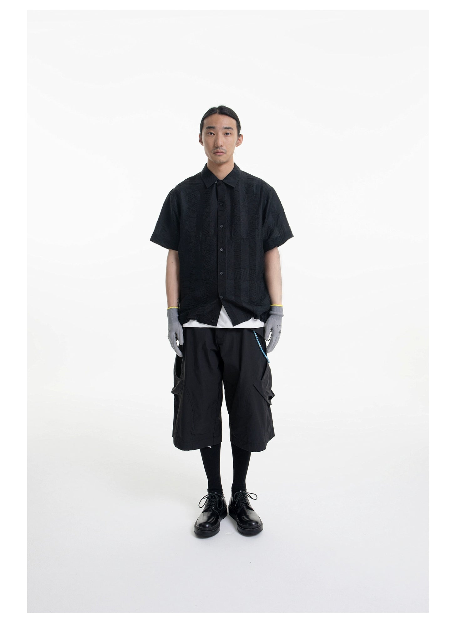 Dark Stripes Pleated Short Sleeve Shirt