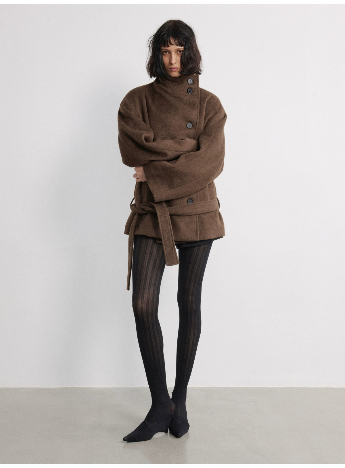 Cropped Shoulder Wool Coat