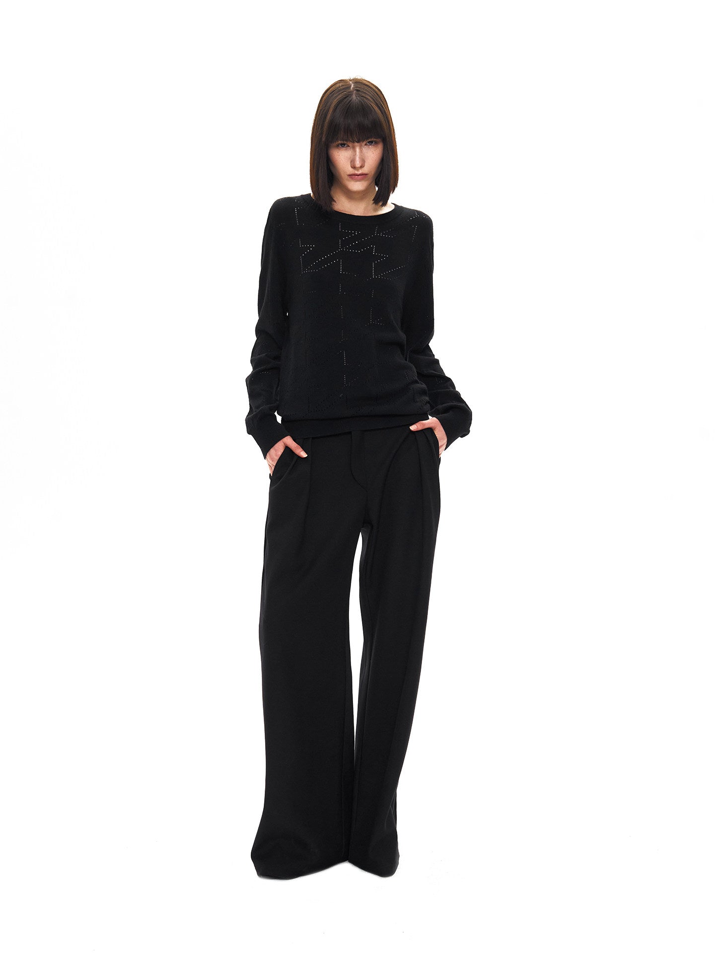 Ebony Black Cut-out Slim Long-Sleeved Sweater