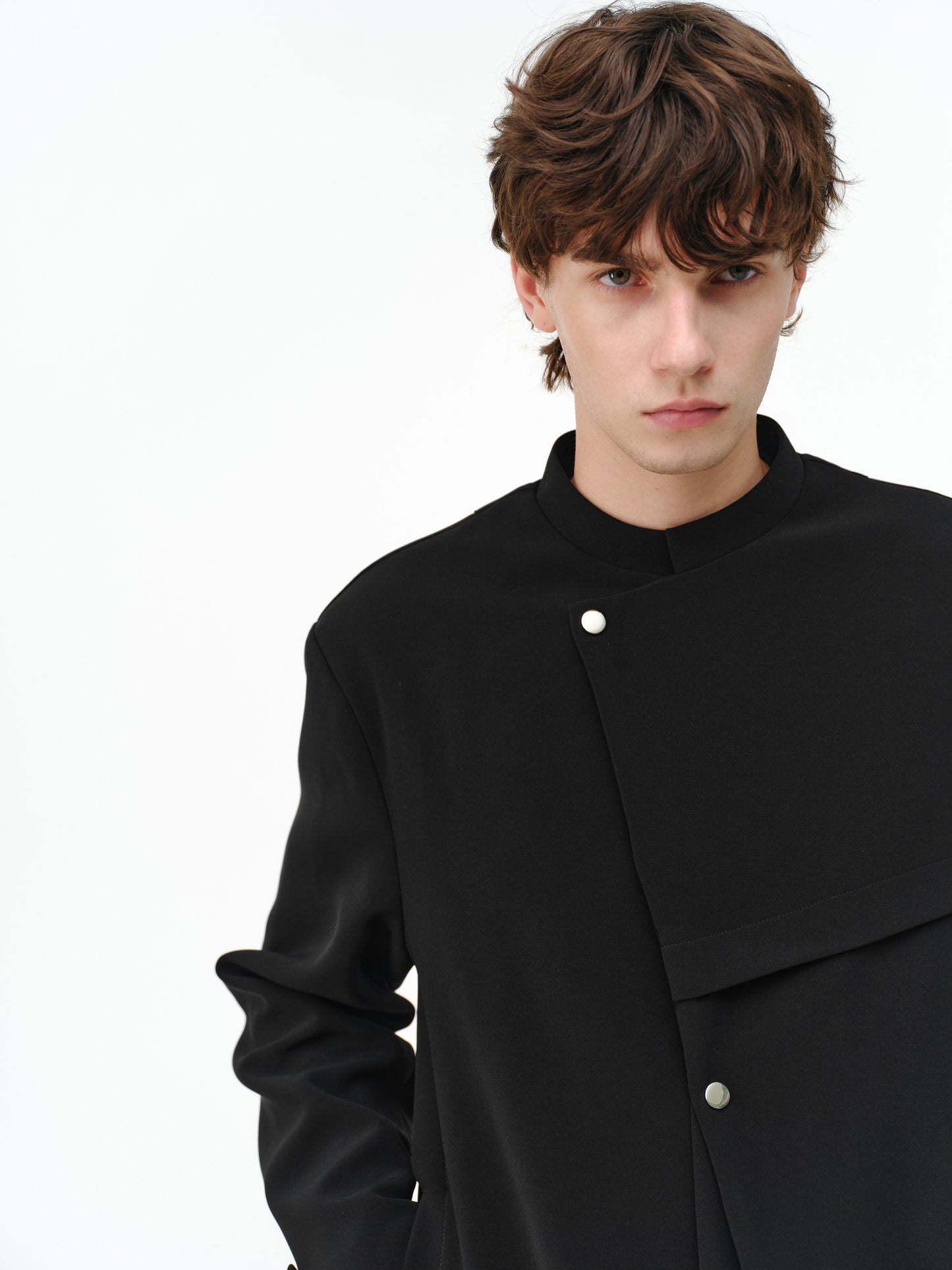 Stand-up collar deconstructed multi-snap jacket