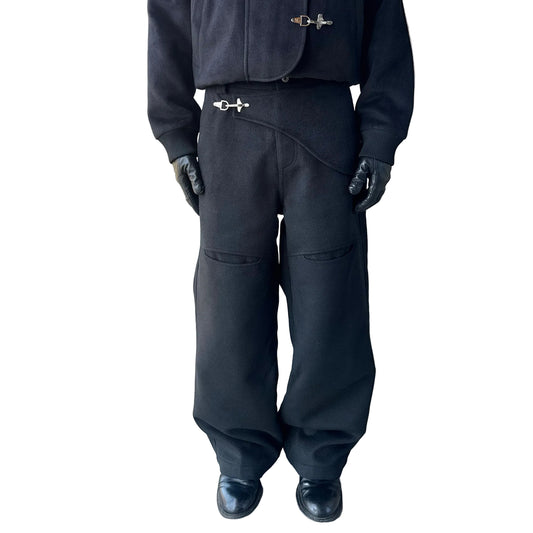 Buckle flip drape wide-leg trousers