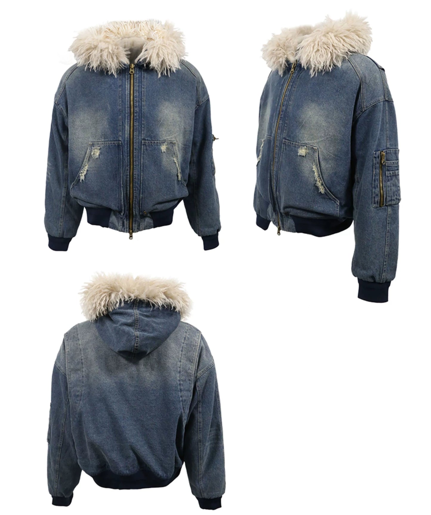 Washed Denim Fleece Jacket