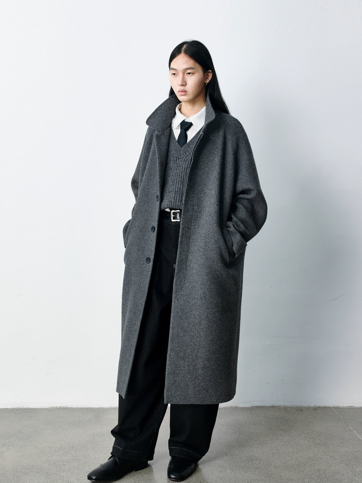 Herringbone Wool Long Coat