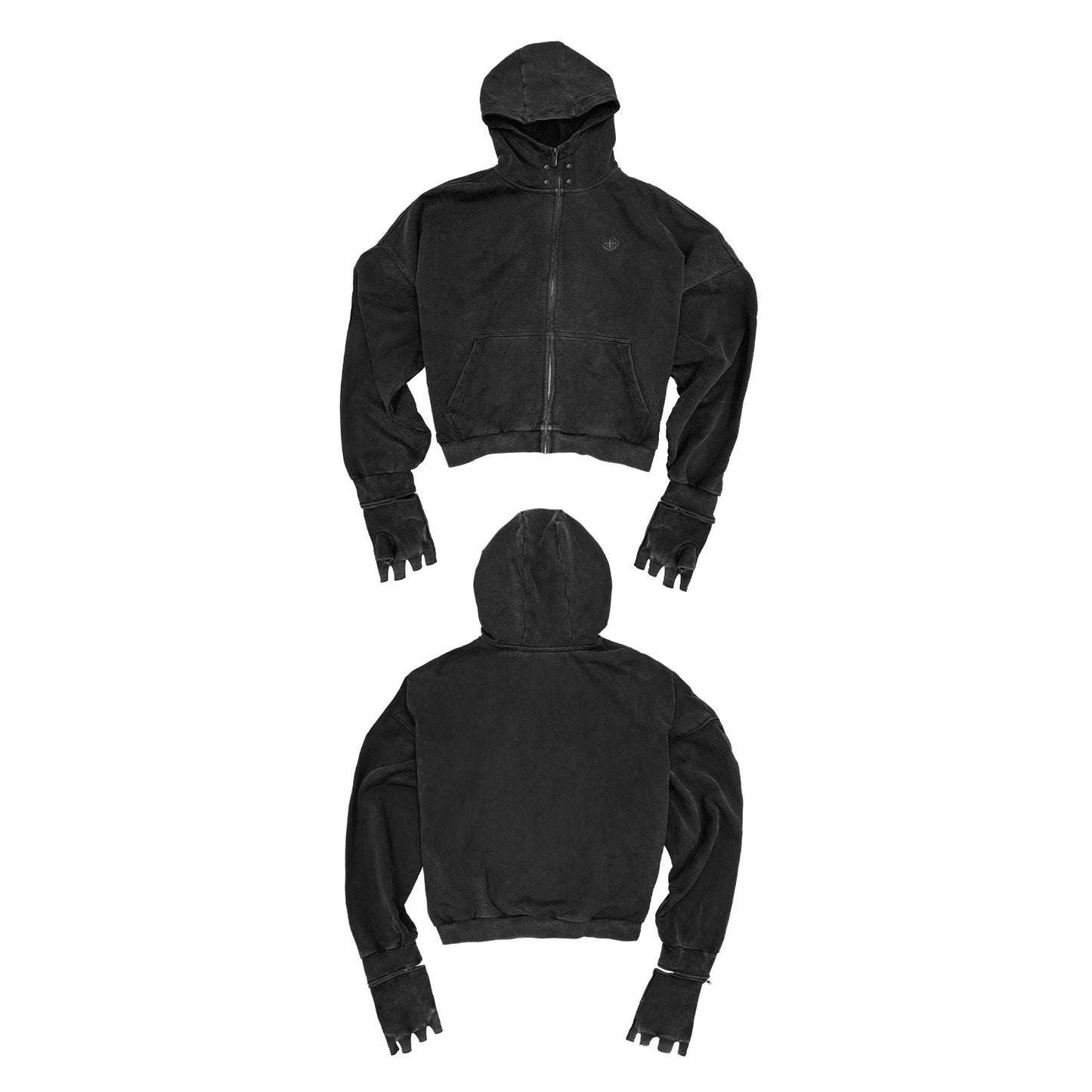 Embroidered rivets finger hoodie