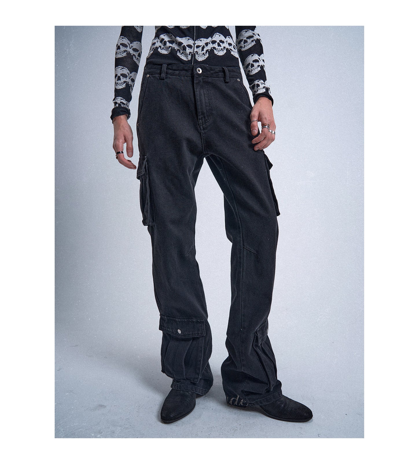 embroidered black distressed washed slim-fit bootcut denim overalls