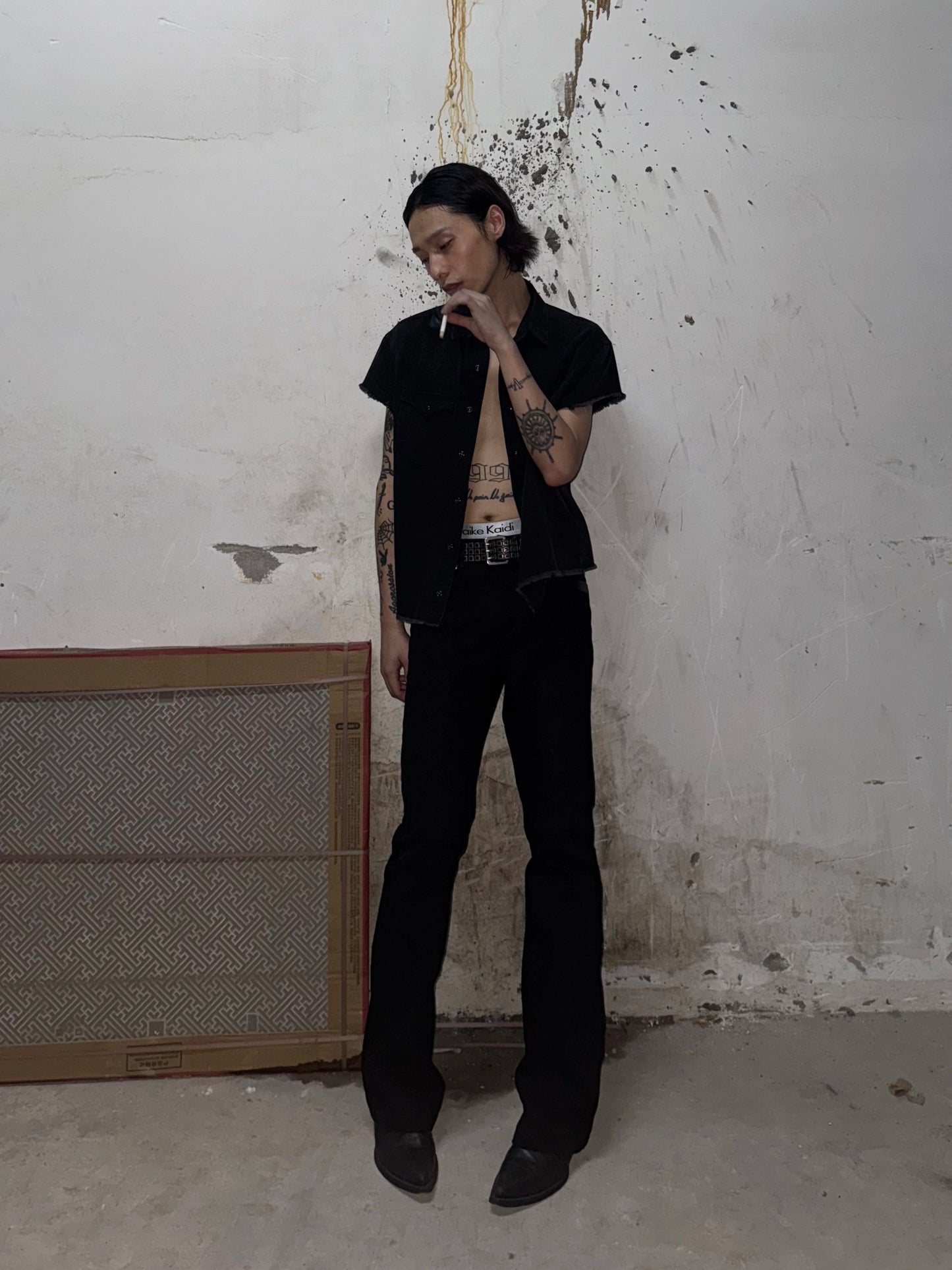 Bootcut canvas punk trousers