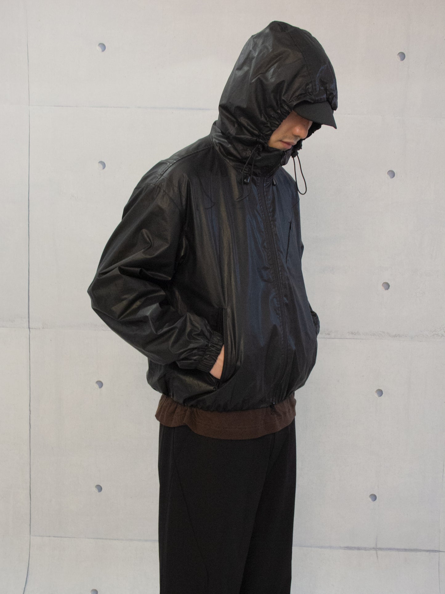 Matte coated zip hooded jacket