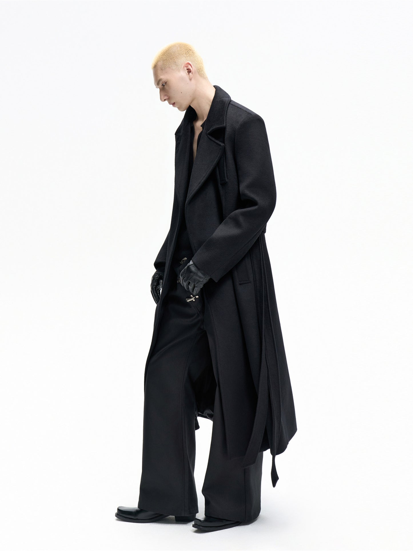 Double Lace-up Large Lapel Wool Coat