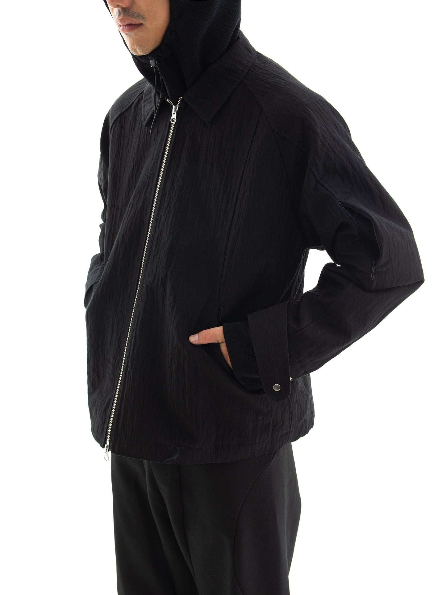 Double Zip Pleats Nylon Jacket