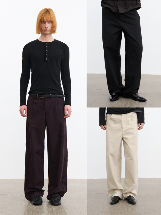 "Straight Ruler" Side Loose Casual Pants