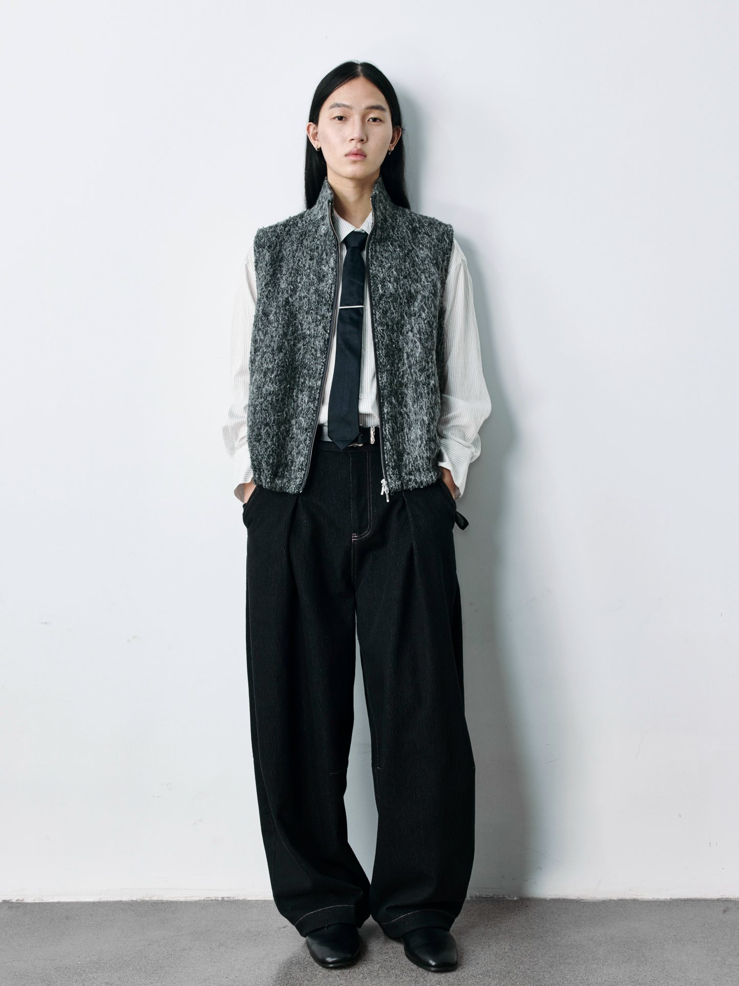 Crinkle Textured Wool Vest