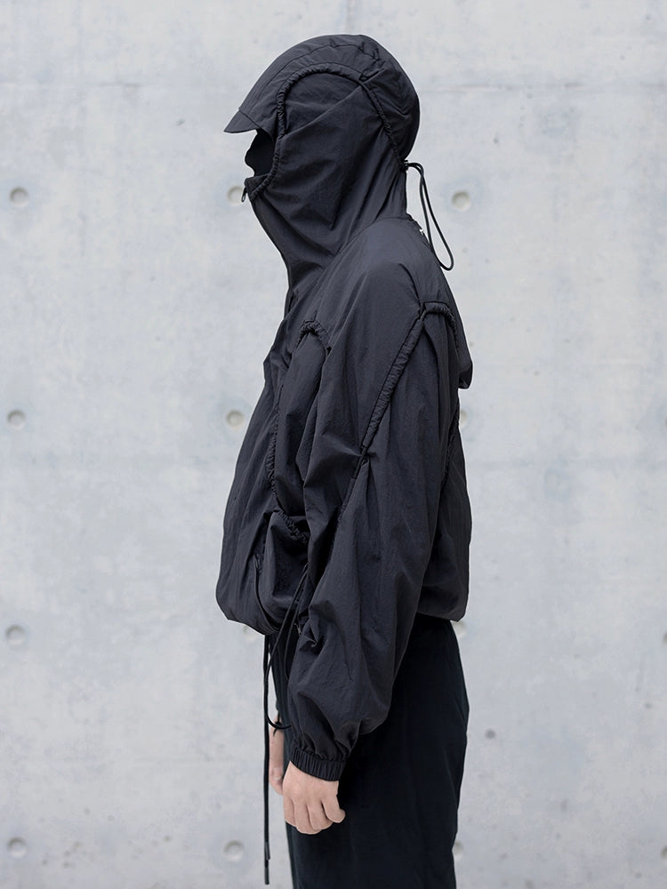 deconstructed drawstring hooded Nylon jacket