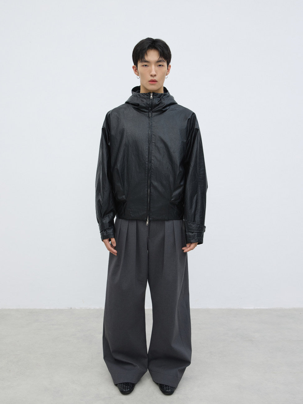 Multi-Structure Hooded Leather Jacket