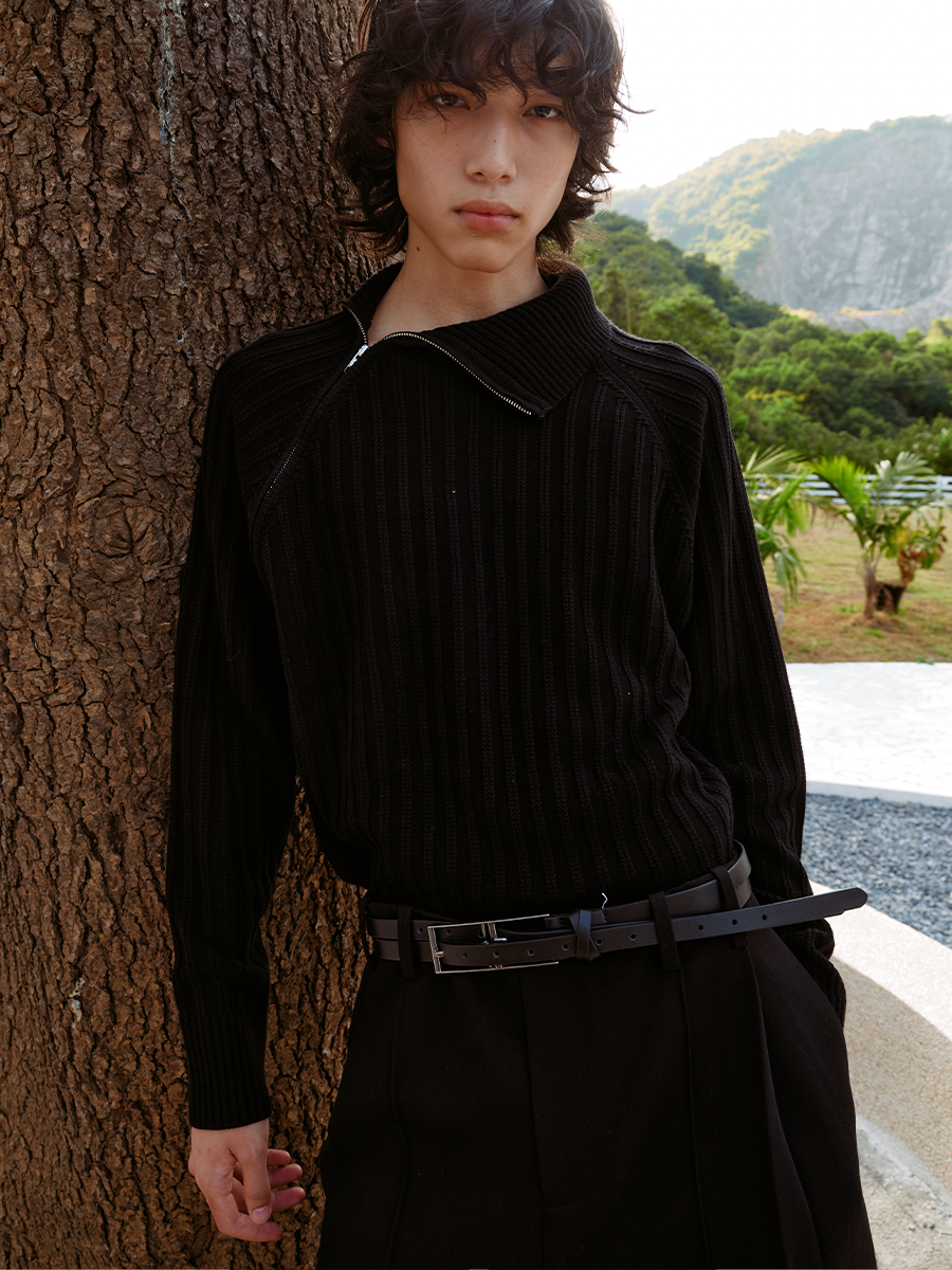 High Neck Strip Sweater