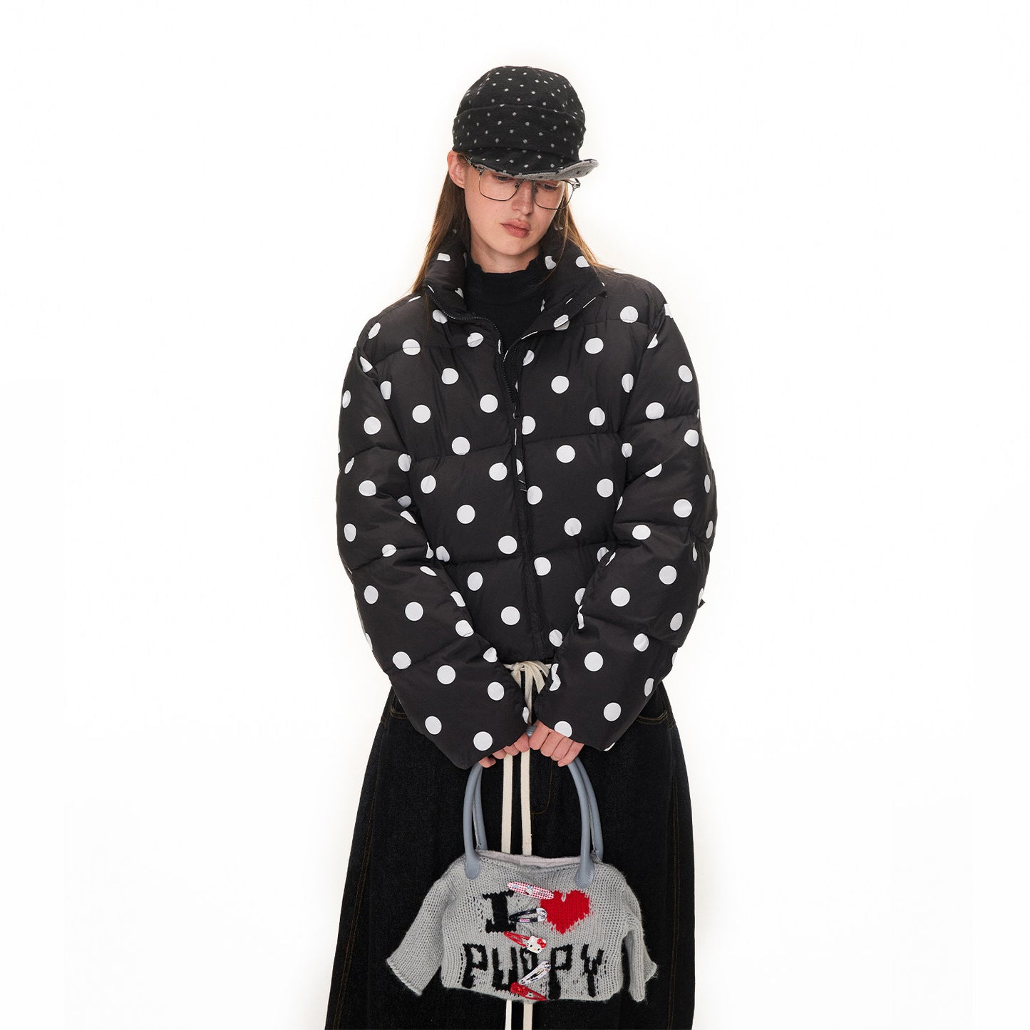 "I LOVE PUPPY" letter design knit bag