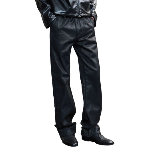 Waxed Straight-leg slim-fit jeans