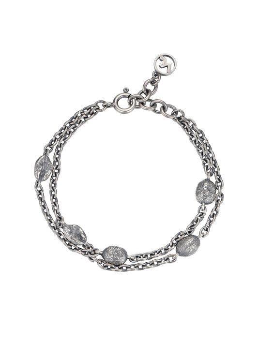 JANENG 925 Silver Stitching Double Layer Bracelet