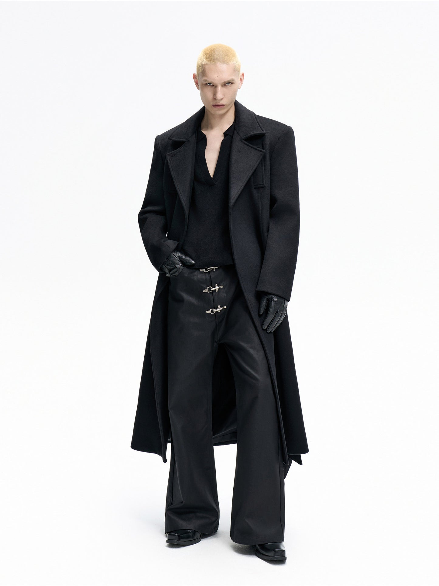 Double Lace-up Large Lapel Wool Coat