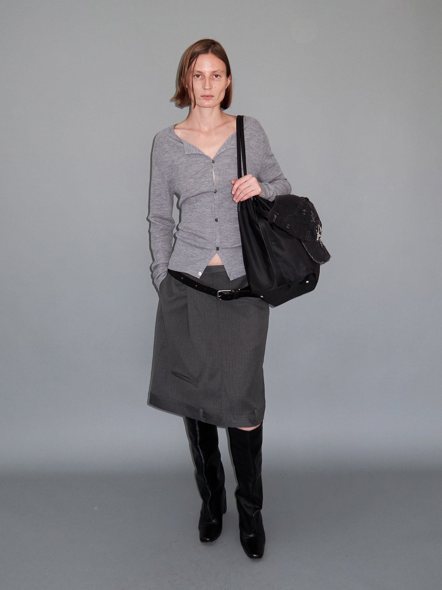 Flipped asymmetry waist suit skirt