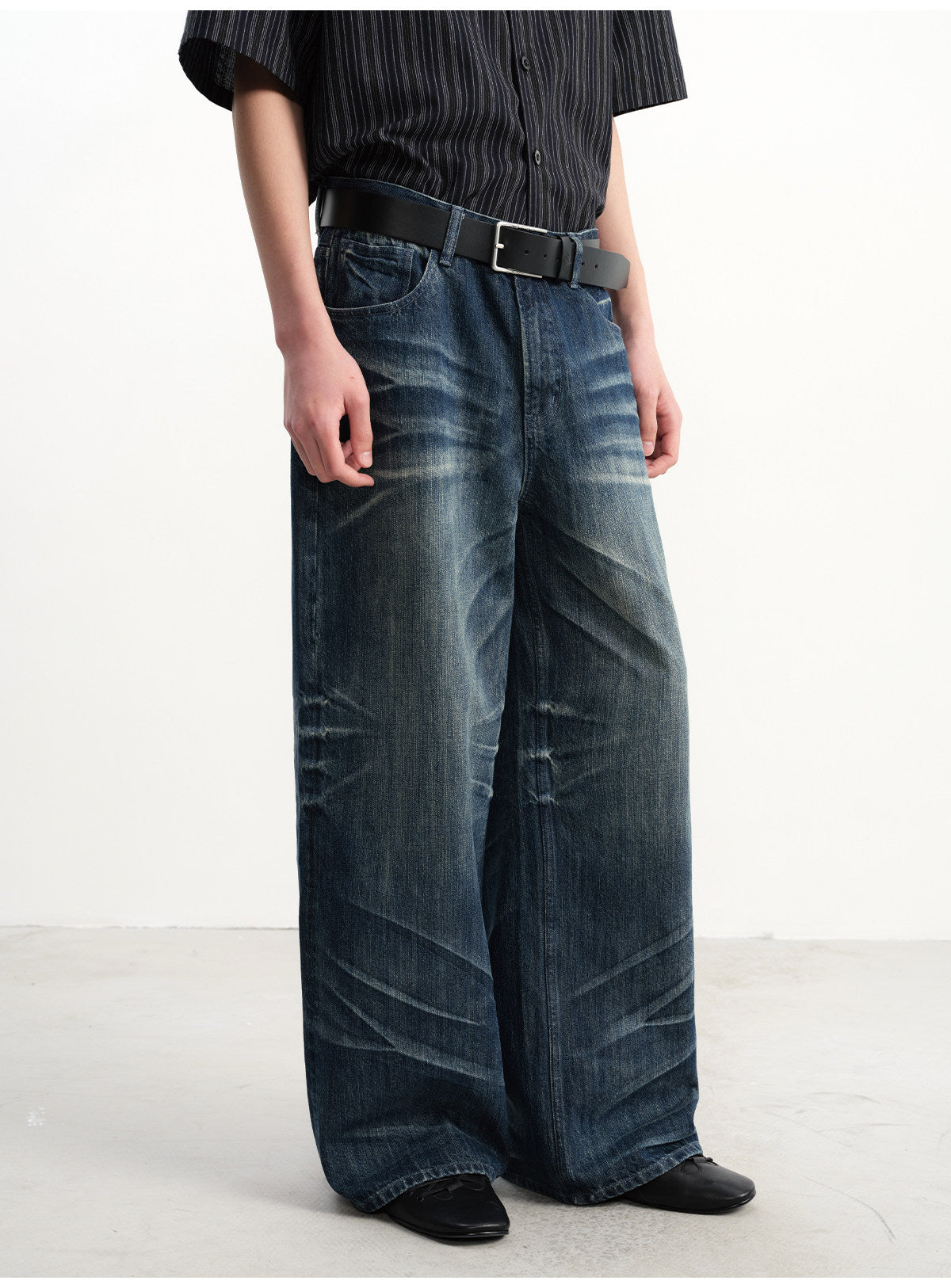 3D pressed pleats washed Jeans