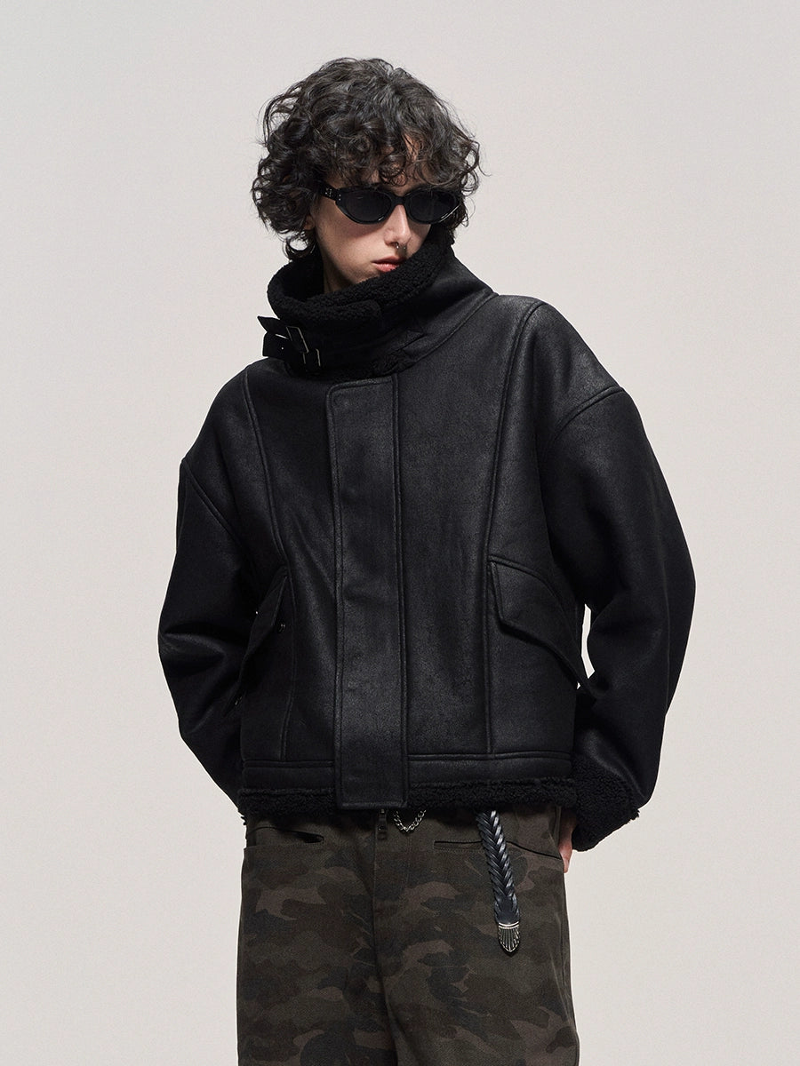 Natural Distressed Suede Fur Jacket