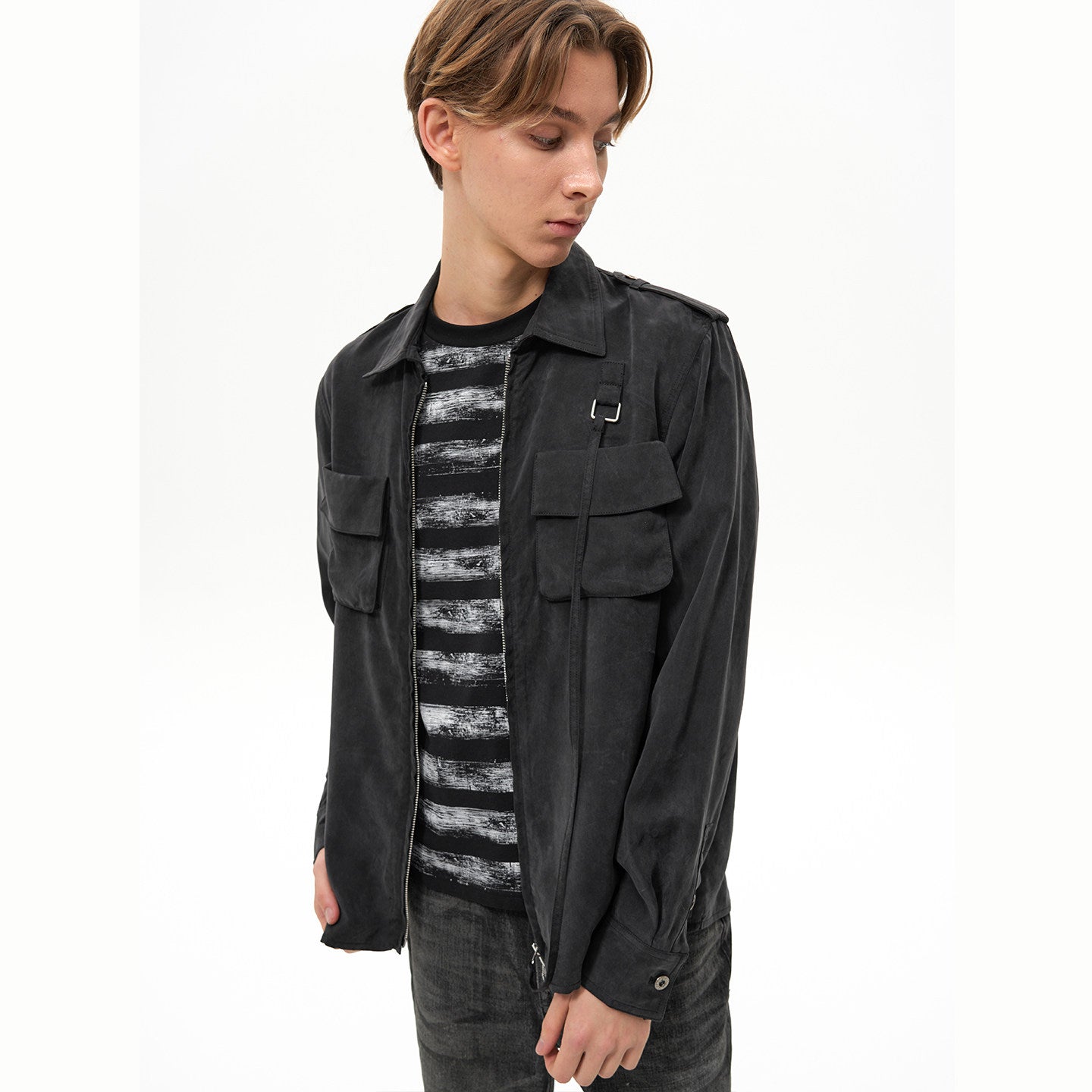 Zipper Military Long Sleeve Shirt