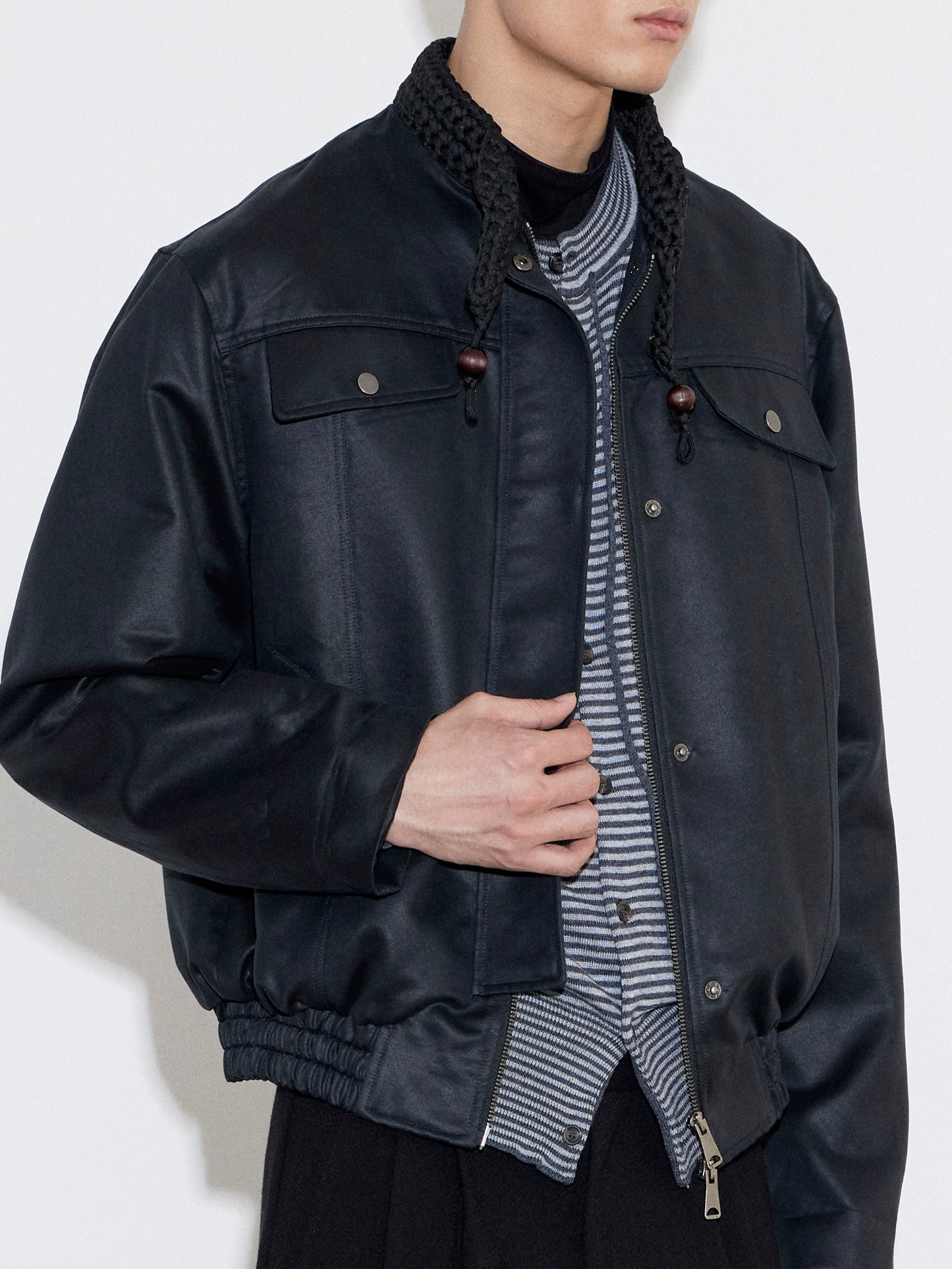 Knitted Collar Woven Collar Leather Jacket