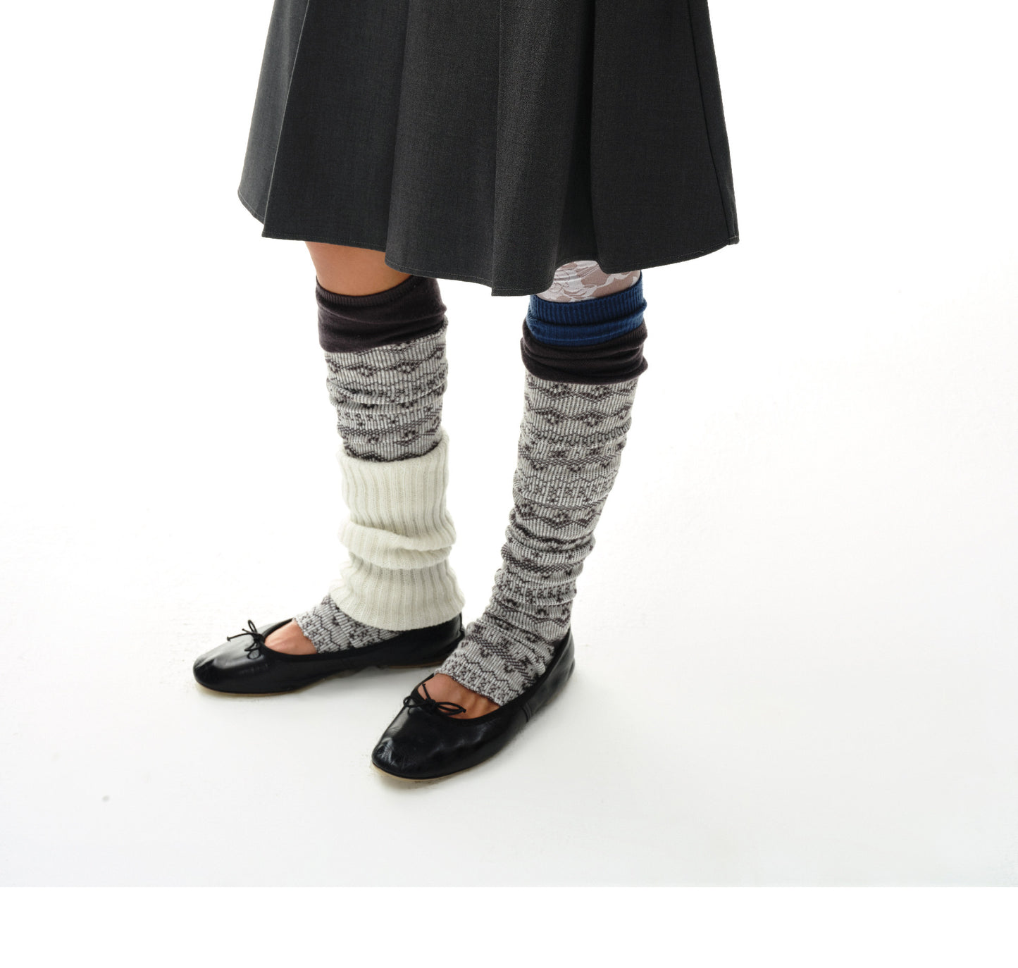 double waistband gray suit pleated skirt