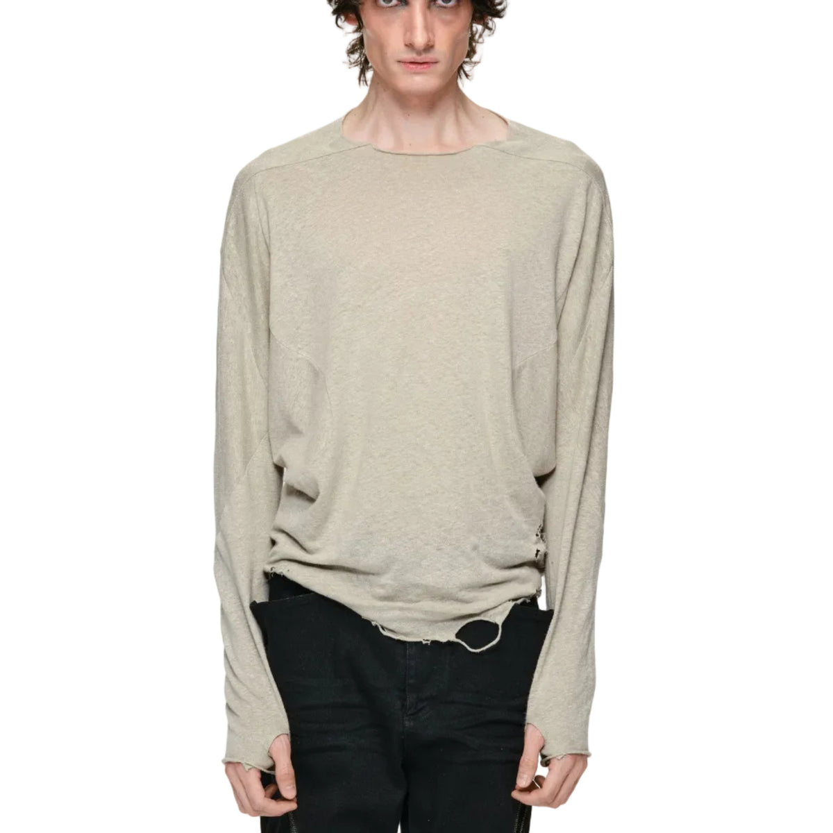 SPIRAL DISTRESSED LONG-SLEEVE TEE